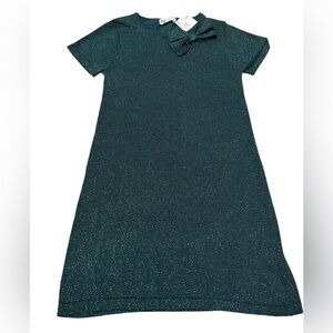 H&M Girls Glittery Green Holiday Casual Bow Dress Size US 8-10 NWT